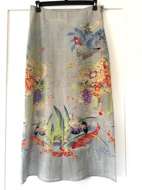 Gray Linen Art To Wear Midi Skirt M/L